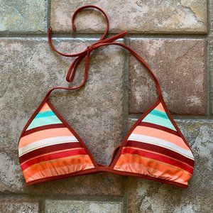 Aerie Swim Bikini Triangle Halter Top Orange Stripe Blue Red